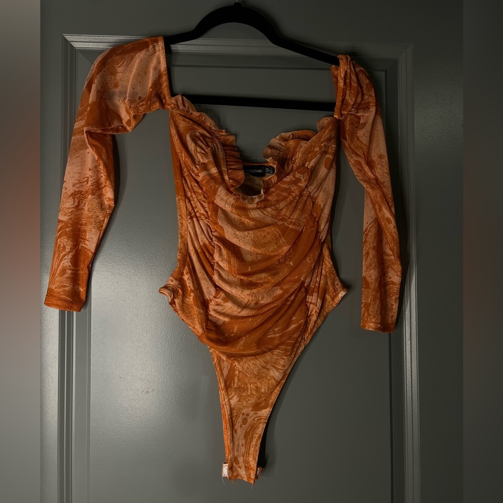 Pretty little thing long sleeve orange mesh body suit